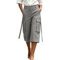 thumbnail image 4 of Noric Women's High Rise Wide Leg Capri Cargo Pants with Pockets Casual Streetswear Loose Fit Cropped Trousers, 4 of 7