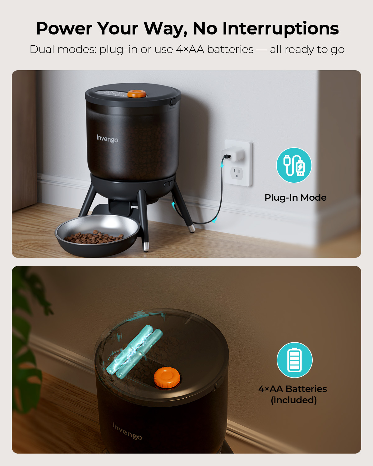 Automatic Cat Feeder, 12 Cups/3L Timed Cat Feeder One-Touch Top Button Feeding Pet Feeder, Food Dispenser with Top Button Manual Feed, Black