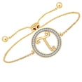 thumbnail image 2 of CARATS FOR YOU Round Cut Natural Diamond Initial "T" Alphabet Letter Name Adjustable Bolo Bracelet Personalized Gifts for Women In 14K Yellow Gold Over Sterling Silver (0.20 Cttw), 2 of 6