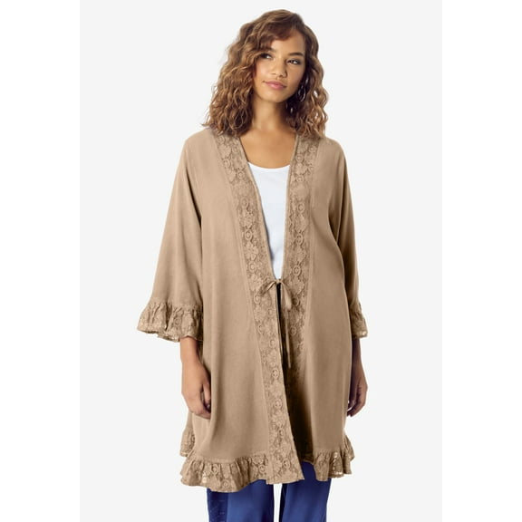 Roaman's Women's Plus Size Ruffle Trimmed Acid Wash wrap