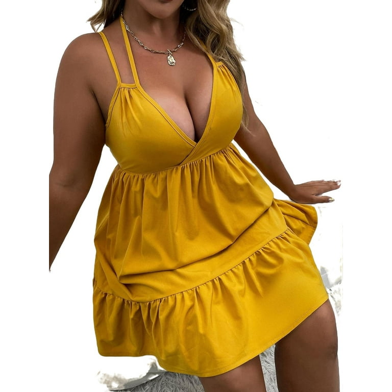 Sexy Spaghetti Strap Cami Dress Mustard Yellow Plus Size Dresses Women s Walmart