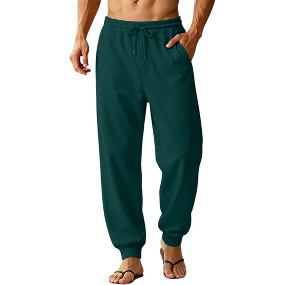 Rexolia Mens Relaxed Cuffed Jogger Sweatpants Drawstring Elastic Waist Side Pockets Casual Army Green L