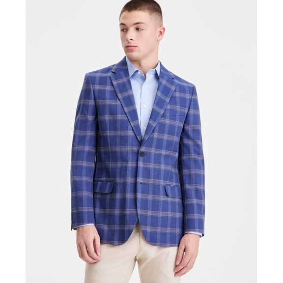 Nautica Mens Modern fit Linen Cotton Sport Coat Blazer 40 R Blue Plaid