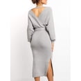 thumbnail image 3 of NGMQ Women's Long Maxi Sweater Dresses Sexy Wrap Batwing V Neck Slit Open Back Holiday Bodycon Dress, 3 of 4