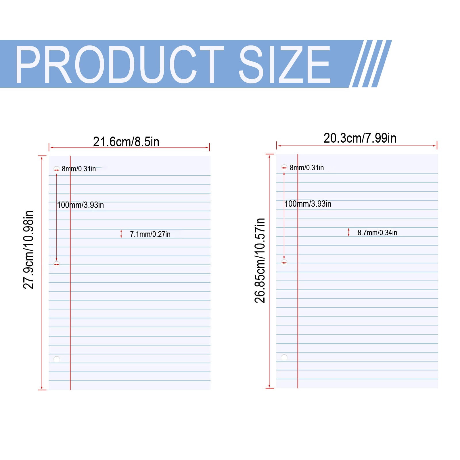 HCTSHG Colored Loose Paper 8" X 11" College Ruled Lined 3 Hole Punched Notebook Filler Paper for 3-Ring Binders Notepad Writing Note Pads Ideal for Home, Office, Binders,Planning & Journaling