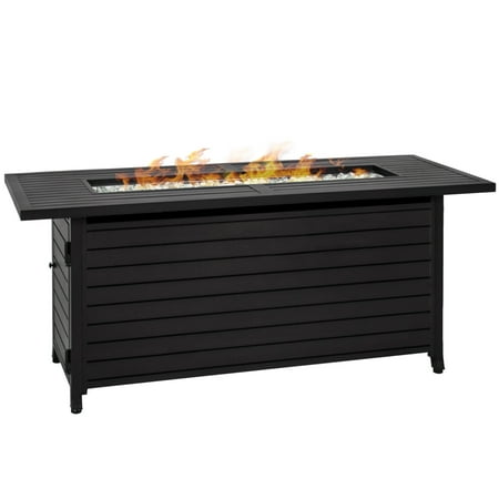 Best Choice Products 57-inch 50,000 BTU Rectangular Extruded Aluminum Gas Fire Pit Table w/ Nylon Cover and Glass Beads, Black