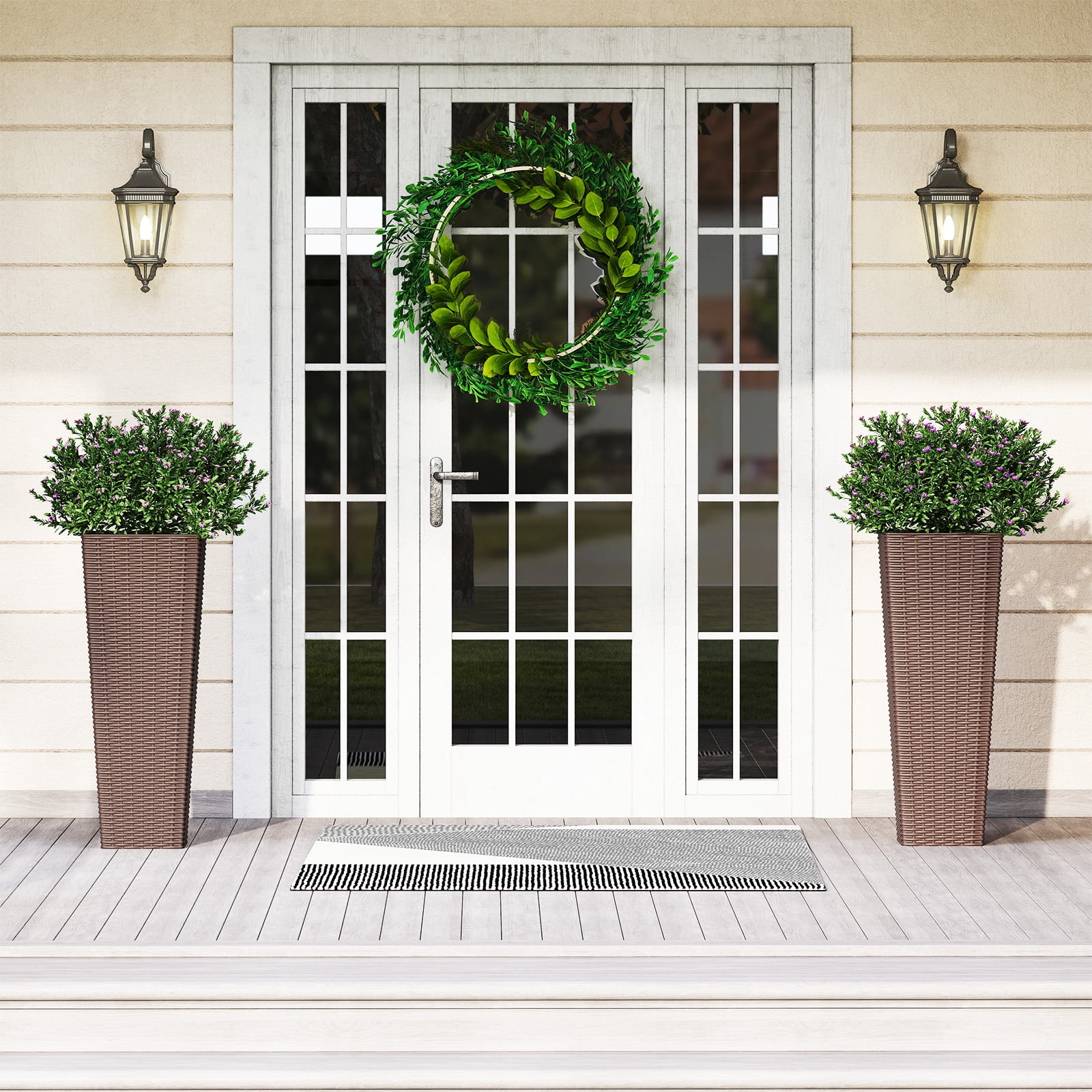 Patiojoy Set of 2 Planters for Outdoor Plants Tall Tapered Plants w/Inner Trays Drainage Holes Coffee