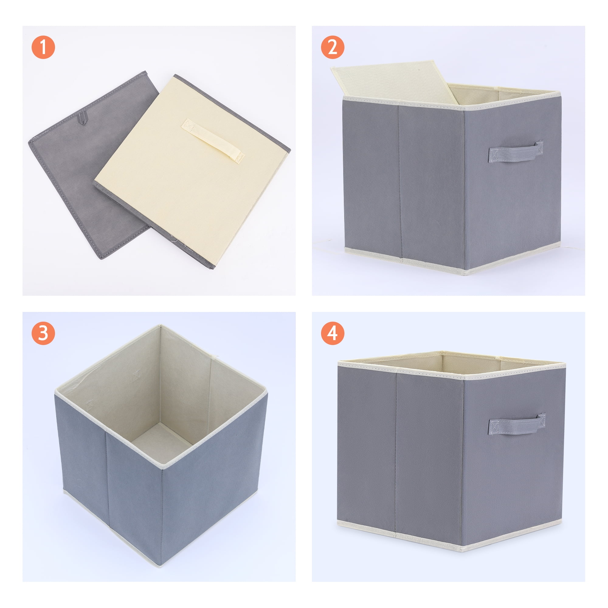 Unique Bargains 3 Pcs Square Fabric Collapsible Storage Basket Bin with Handle Grey S