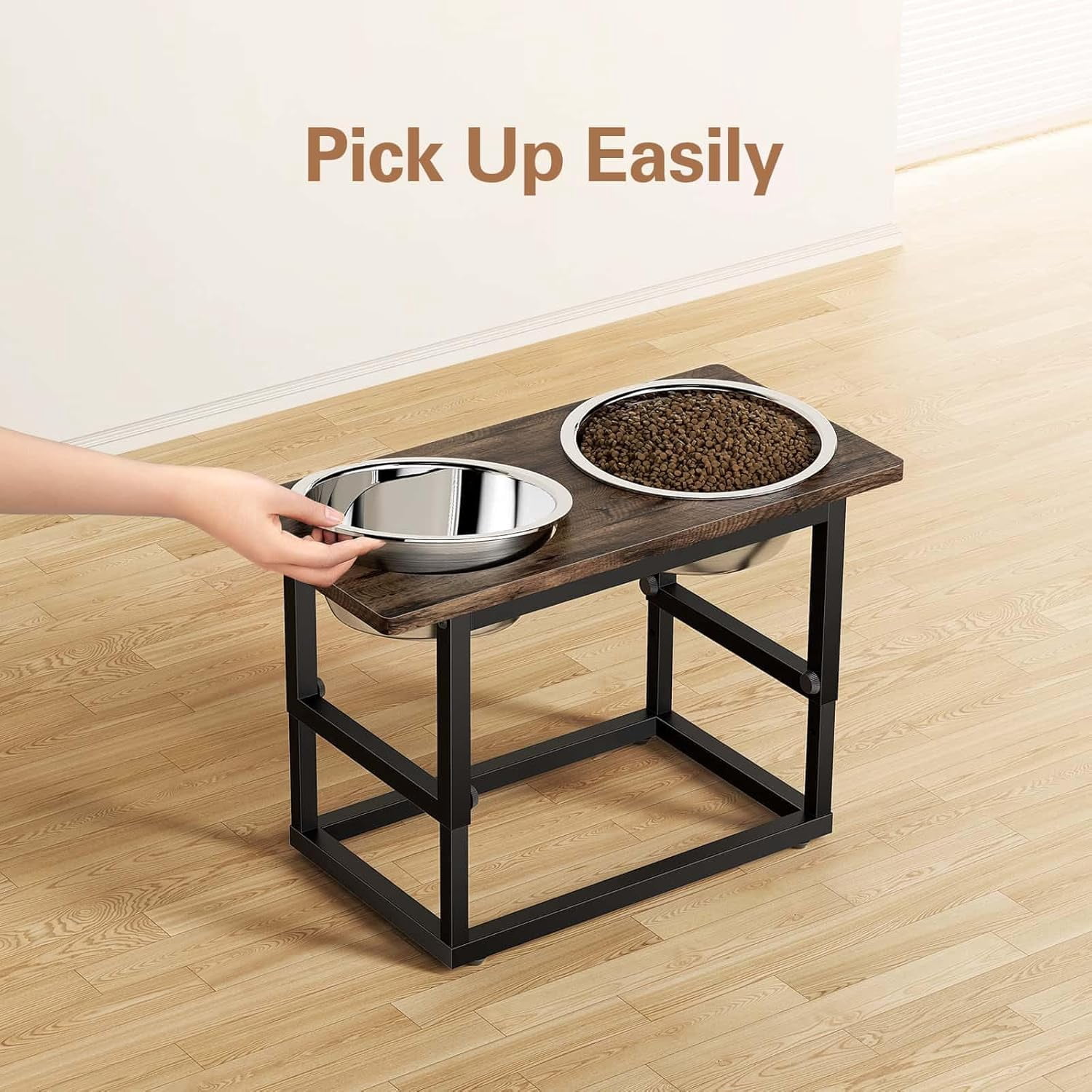 Elevated Dog Bowls for X-Large and Large Breed, 5 Adjustable Heights from 8.2'' - 17.3'', 2 Stainless Steel Bowls, 8.2'',11.8'',13.7'',15.7'',17.3'' Raised Dogs Food Bowl Stand