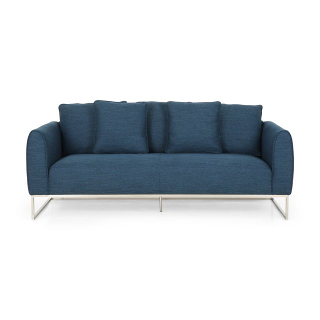 Canisbay Modern Fabric 3 Seater Sofa, Navy Blue and Silver