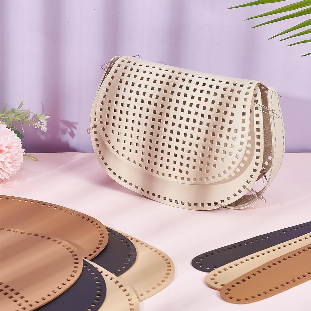 4 Sets DIY PU Leather Bag Knitting Set PU Leather Mesh Sheet Kit for Crochet Bag Making Handmade Handbag Crochet Kit for Acrylic Yarn Crafting Knit and Crochet Projects 4 Colors Colorful DIY