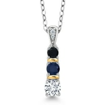 Gem Stone King 925 Silver and 10K Yellow Gold Round White Lab Grown Diamond Blue Sapphire and Black Onyx Pendant Necklace for Women (0.59 Cttw, Gemstone April Birthstone, with 18 inch Chain)
