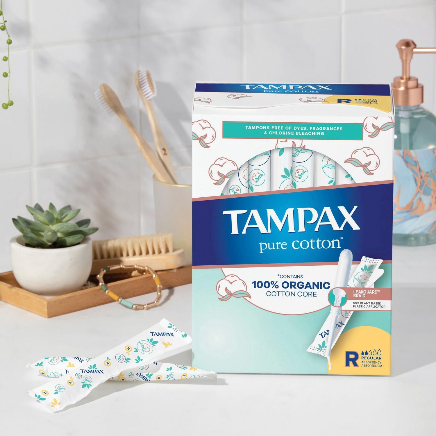 Tampons Tampax Pure Cotton, avec centre fait à 100 % de coton biologique, degré d’absorption régulier