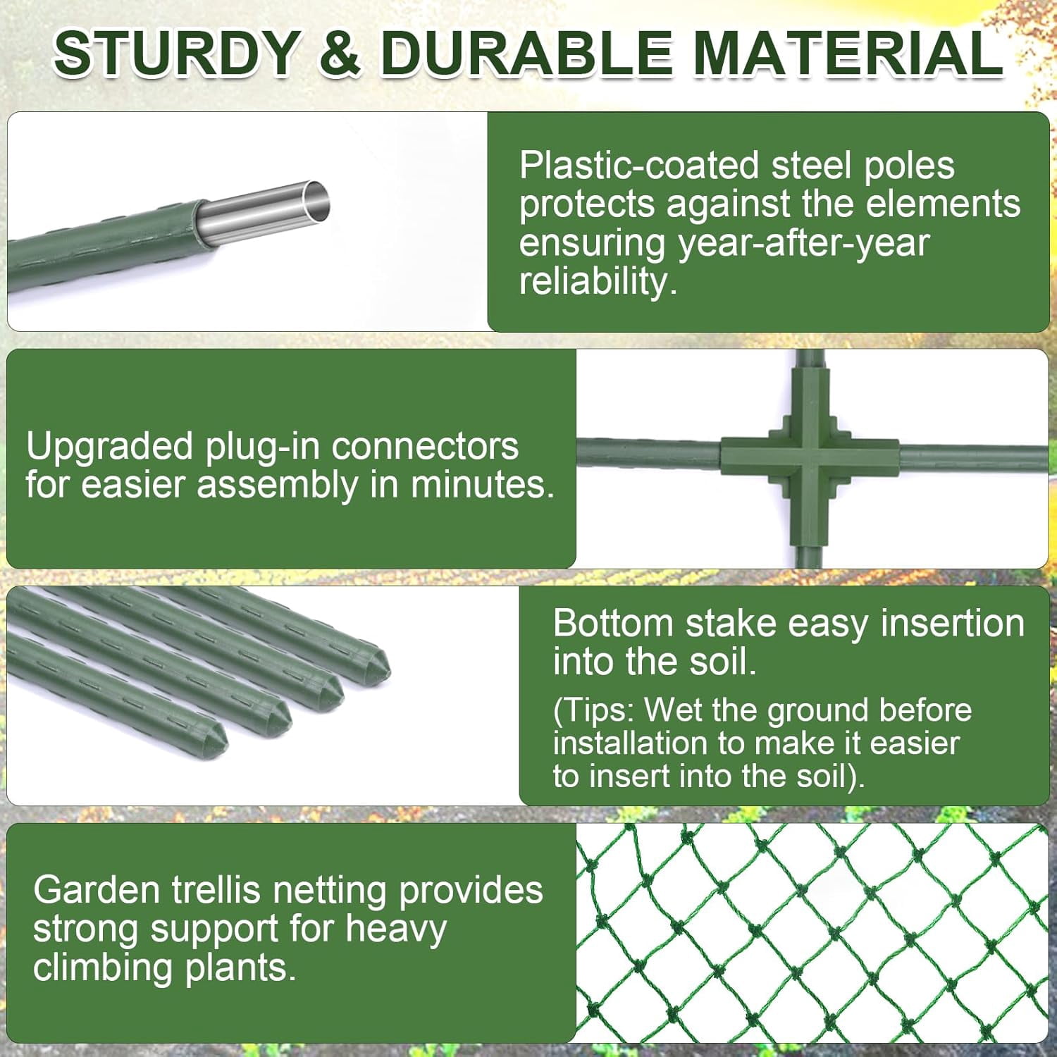 Cucumber Trellis for Raised Bed,U-Shape Garden Climbing Plants Outdoor, Metal Arch Vegetables, Plant Support Vine,Tomato, Pea (Green, 49.6" L×30" W×47.2" H)