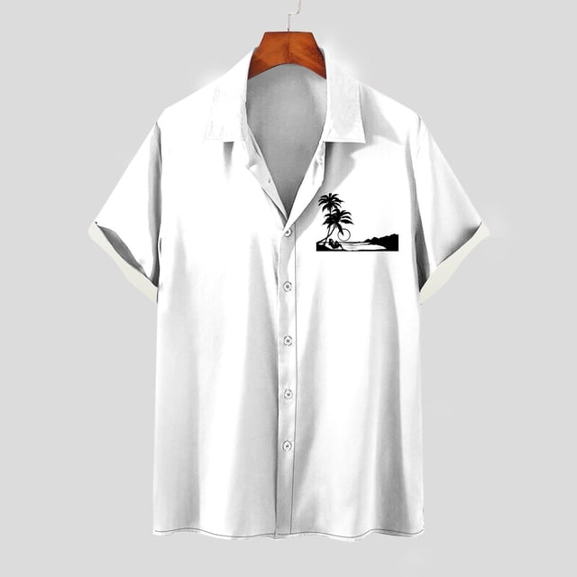 Mefallenssiah Mode Hommes Confortable Impression Manches Courtes Col Chemise Chemisier