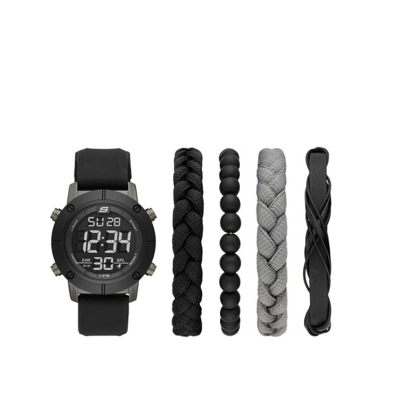 Skechers Men's Sets LCD, Black and Gunmetal Alloy Watch