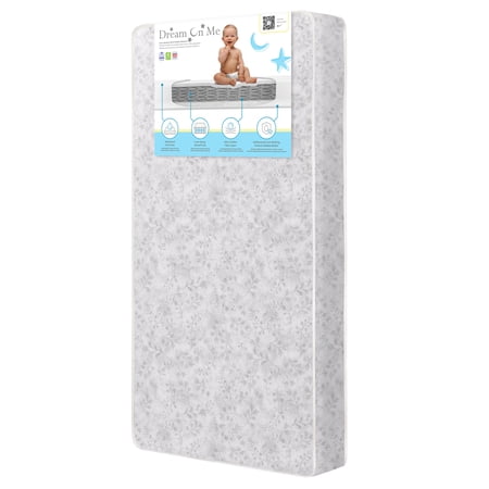 Dream On Me Nirvana 6” 96-Coil Inner Spring Crib & Toddler Mattress | Waterproof Vinyl Cover | Greenguard Gold Certified |10-Year Manufacturer Warranty | Grey Leaf