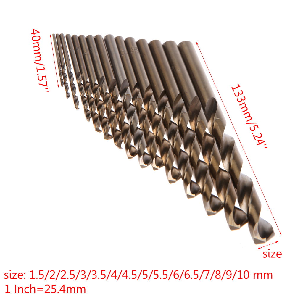 15Pcs High Speed Steel HSS-Co M35 Cobalt Drill Bit Set 1.5-10MM Steel Pounc_js 