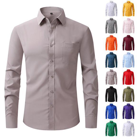 Mens Dress Shirts Long Sleeve Button Down Shirt Slim Fit Business Formal Stretch Shirt Light Gray M