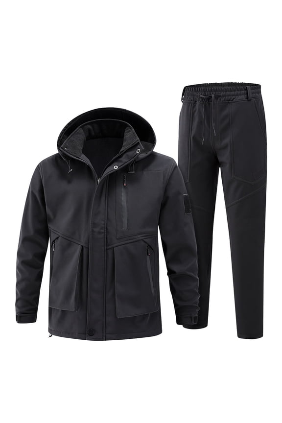 Hiking Jackets Suits Men's Padded Thickened Cold Windproof Waterproof Warm Clothing Riding Mountaineering Clothing Mens Fleece Jackets Tactical Suits Outdoor Hooded Camping Tracksuits Thermal Pants