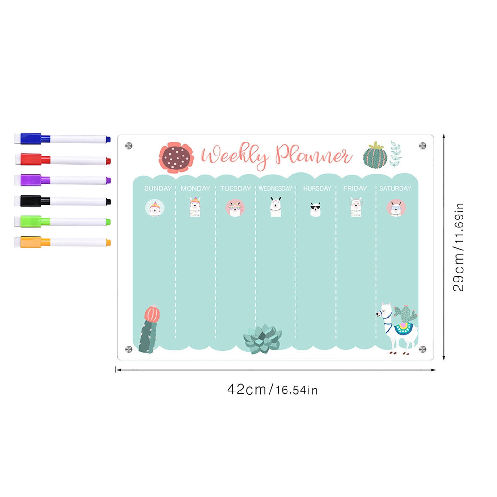 Sylvtty Transparent Acrylic Weekly Planner Magnetic Stickers Re-writable Smooth Writing Message Board for Organization