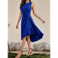 thumbnail image 5 of Women'S Summer Sleeveless Ruched Waist Flowy A Line High Low Midi Cocktail Dress Blue M, 5 of 6