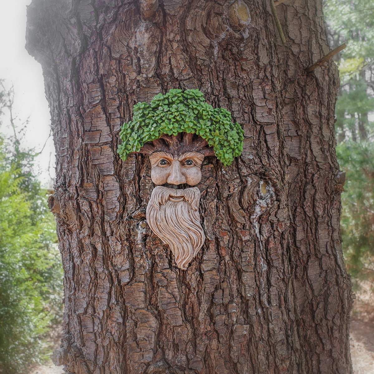 Whimsical Wise Old Bearded Man Tree Trunk Face Funny Fairy Garden Decor Outdoor 3D Yard Patio Art