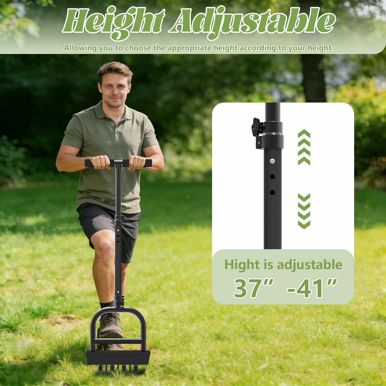 Yacona Manual Lawn Aerator Tool, Grass Aerator with Padded T-Handle, Yard Garden Tools, Black