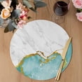 thumbnail image 3 of Turquoise Gold Marble Round 15 Inch Placemats Set of 4, Modern Abstract Marble Crack Texture HeatResistant Non Slip Place Mats for Dining Table, Wipeable Braided Kitchen Table Mats for Housewarming, 3 of 9