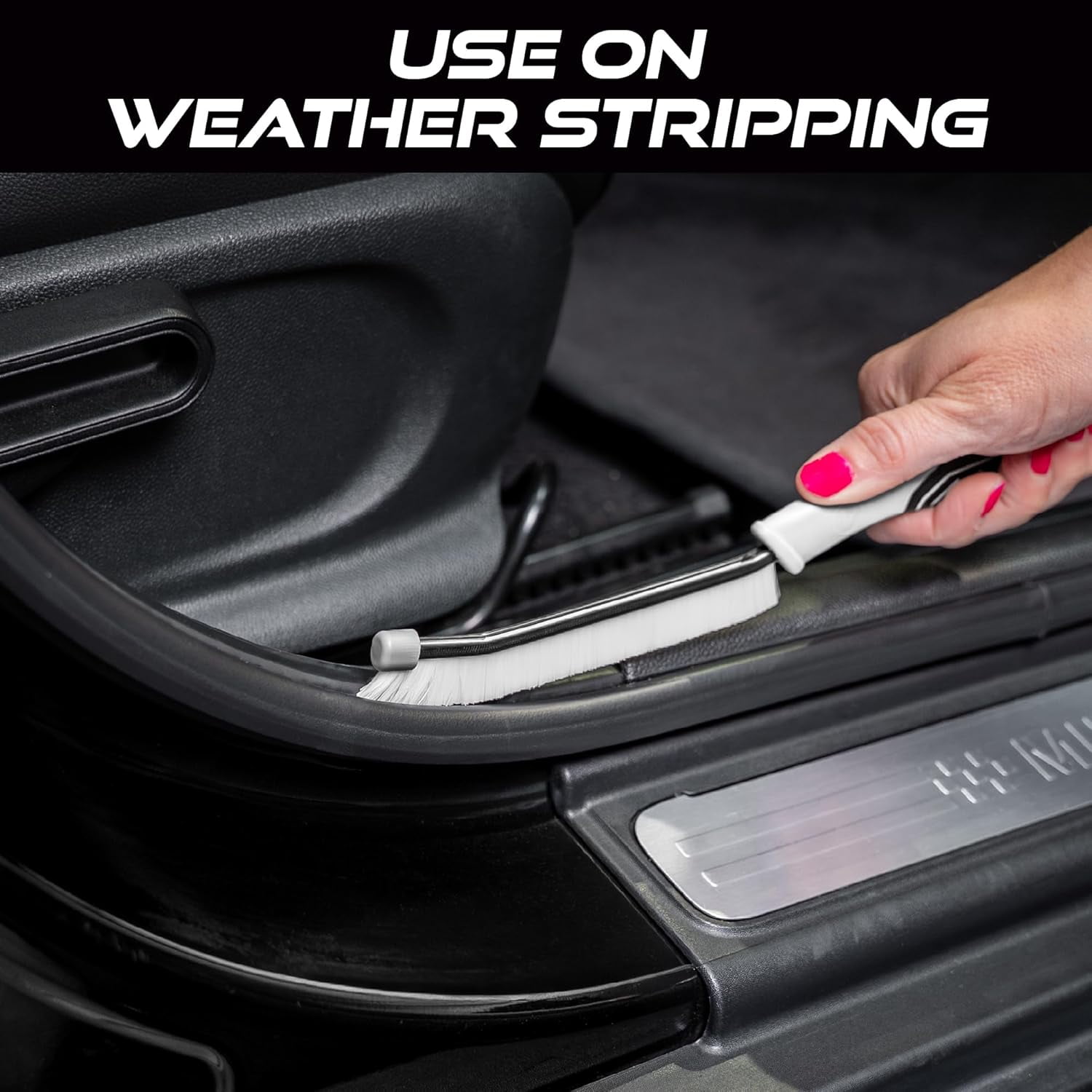 VIKING Car Detailing Brush Set for Car Cleaning Kit, Multi-Purpose Interior Car Cleaner Brush Set for Interior Detail, Includes Medium Bristles and Stiff Bristles, 4 Pack, Black/White