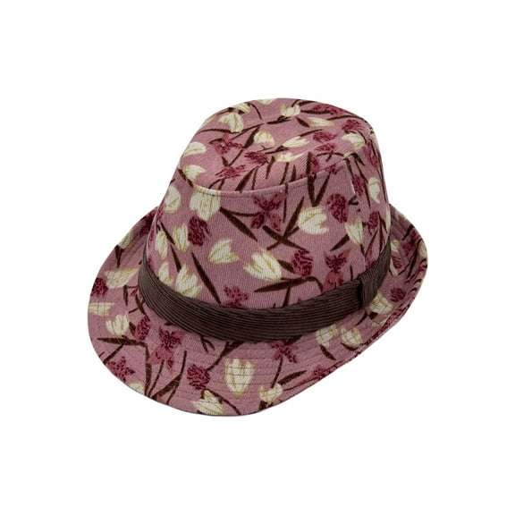 WITHMOONS Flower Pattern Fedora Hat Short Brim Sun Hat Classic Trilby LD61546 (Pink)