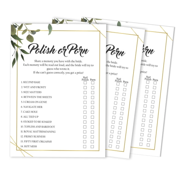 Inkdotpot GreeneryBachelorette Party Bridal Shower Collection Polish Or PornGameCards 50-Pack Bulk Party ActivityGame