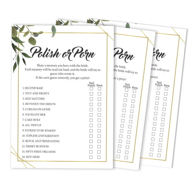 Inkdotpot GreeneryBachelorette Party Bridal Shower Collection Polish Or PornGameCards 50-Pack Bulk Party ActivityGame