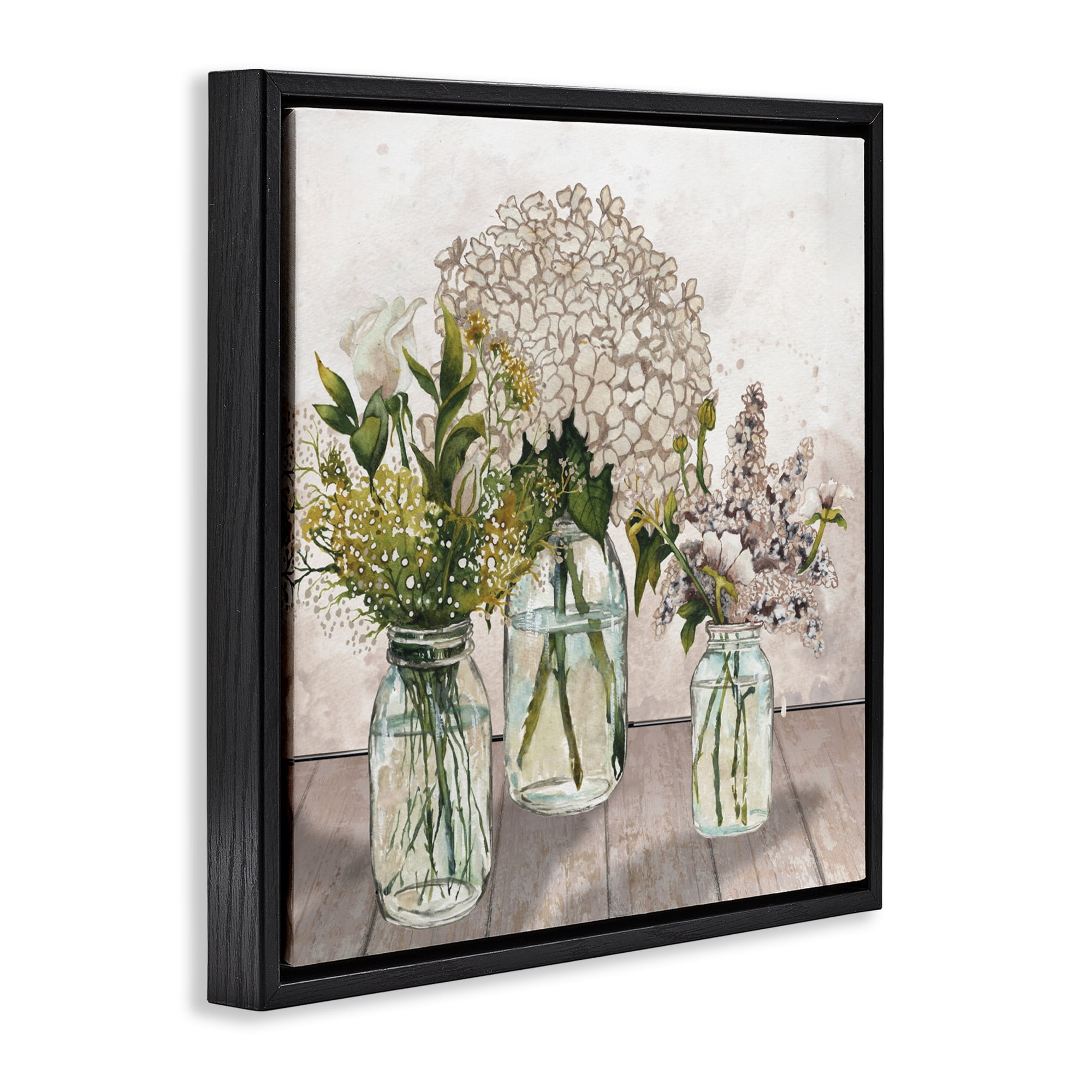 Stupell Industries Jars Of Wildflowers Black Framed Floater Canvas Wall Art, design by Elizabeth Medley