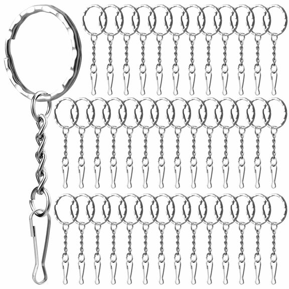 DIY Silver Split Key Chain Set,100 Pieces Metal Key Chain,25mm Wavy Pattern Key Rings with Chain for Keys,Crafts and DIY Jewelry Making