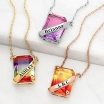 Personalized Planet Personalized Planet Banner Iridescent Crystal Emerald cut necklace ,Women's