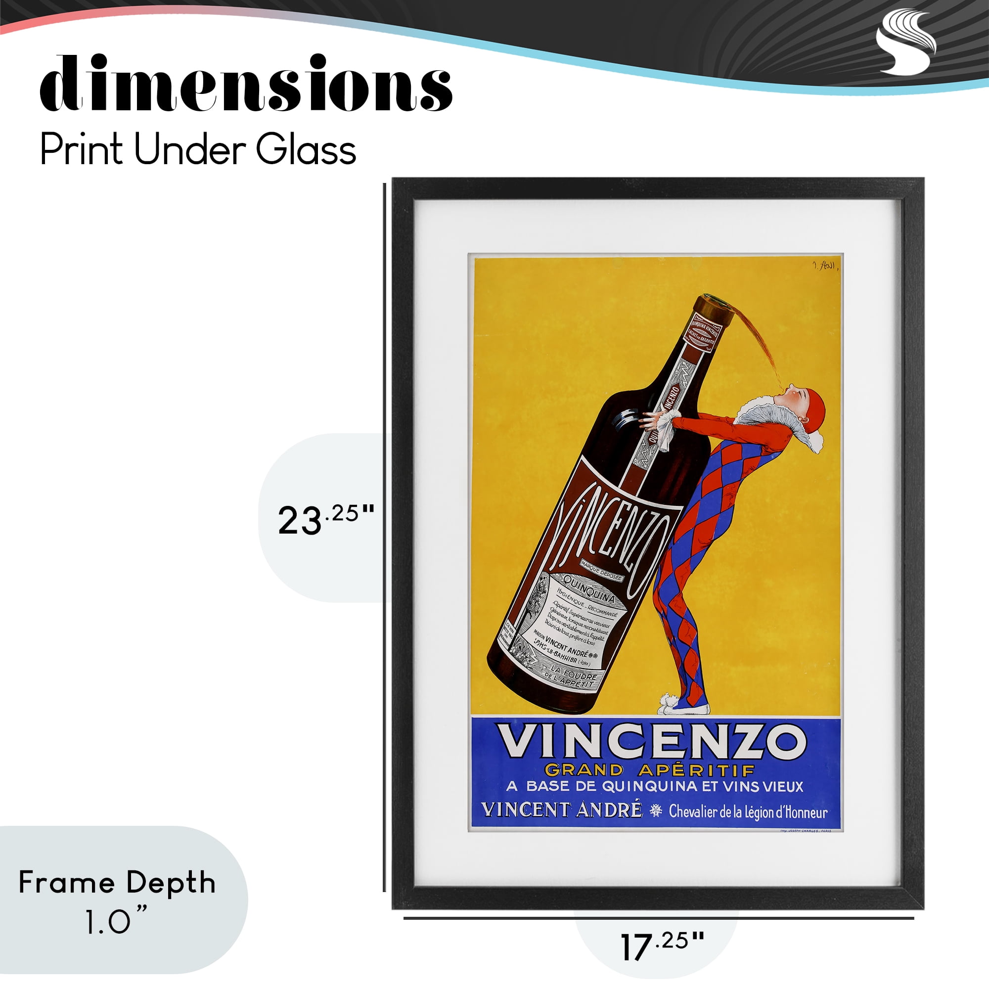 Stupell Industries Vincenzo Vintage Wine Black Framed Print Under Glass, design by Vintage Posters
