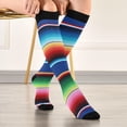 thumbnail image 5 of FREEAMG Mexican Serape Blanket Stripes Compression Socks Women Men Knee High Stockings for Sports,Running,Travel 2Pair, 5 of 7