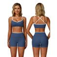 thumbnail image 6 of IBTOM CASTLE Workout Sets for Women 2 Piece Color Block Strappy Sports Bra High Waist Shorts Gym Yoga Pilates Outfits Blue, 6 of 7