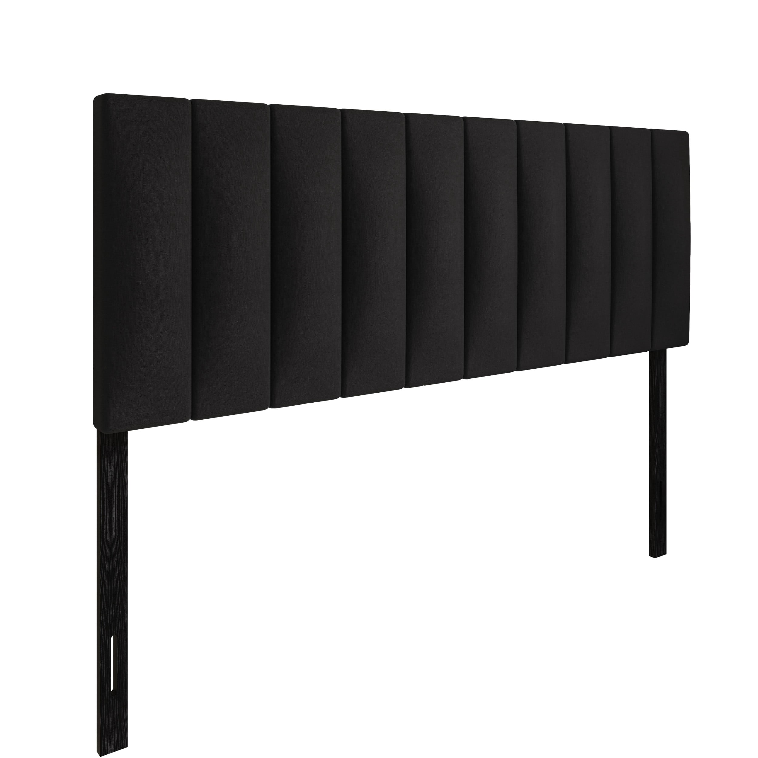 Home Design Dennis King Upholstered Headboard with Vertical Channel Design, Adjustable Height, Black