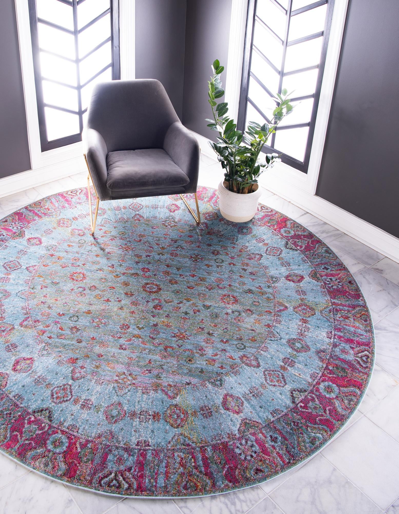Unique Loom 5' 5 x 5' 5 Blue Almendares Havana Round Rug
