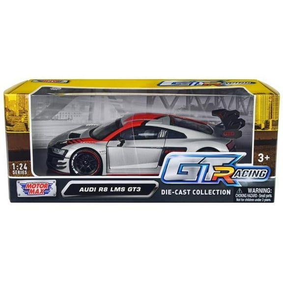 Audi R8 LMS GT3 Silver Metallic with Graphics "GT Racing" Series 1/24 Diecast Model Car by Motormax