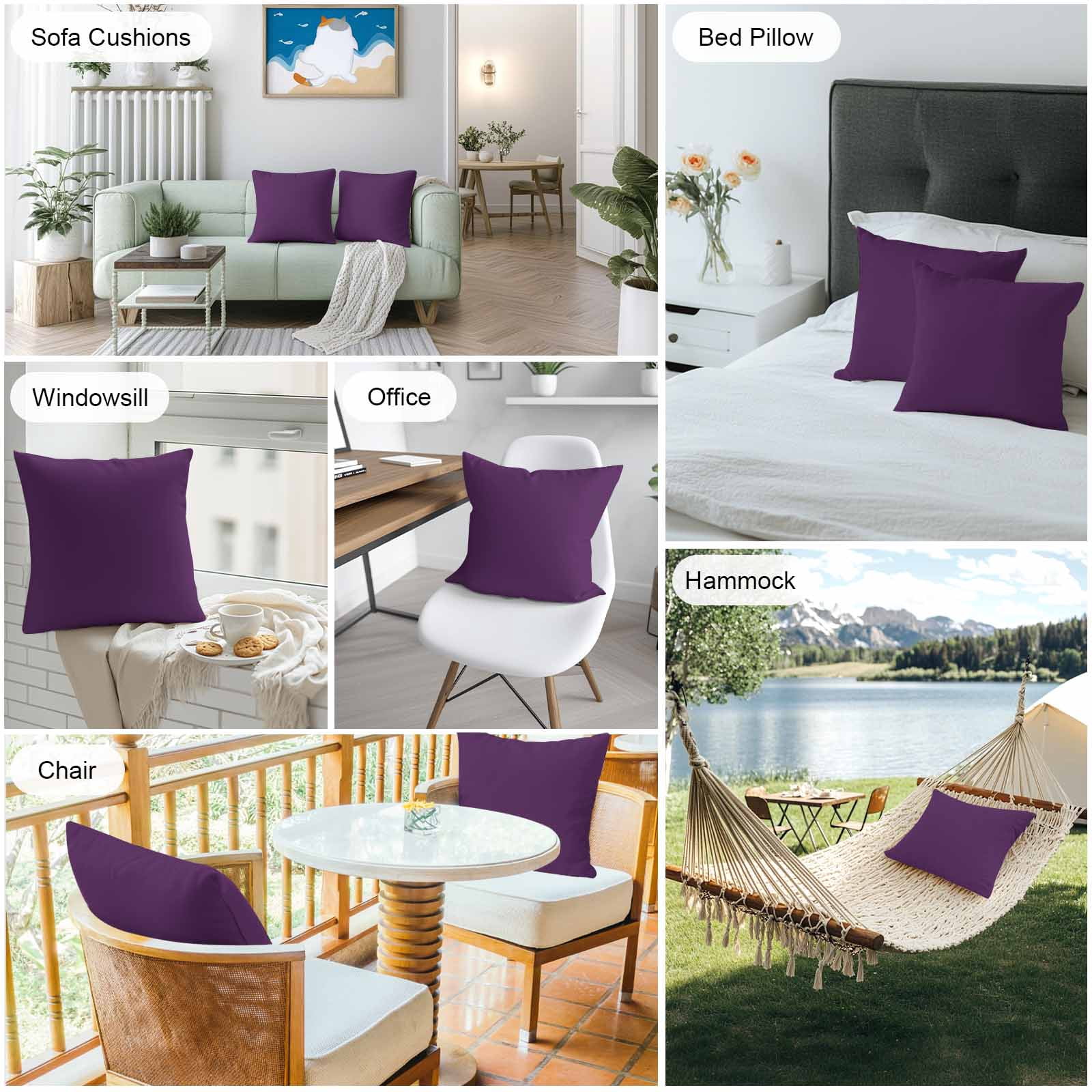 Outdoor Waterproof Throw Pillow Covers Set of 2 Solid Purple Color Decorative Pillowcases Square Outdoor Pillows Cushion Case 16x16 Inch Purple Patio Pillows for Couch Sofa Bed Garden