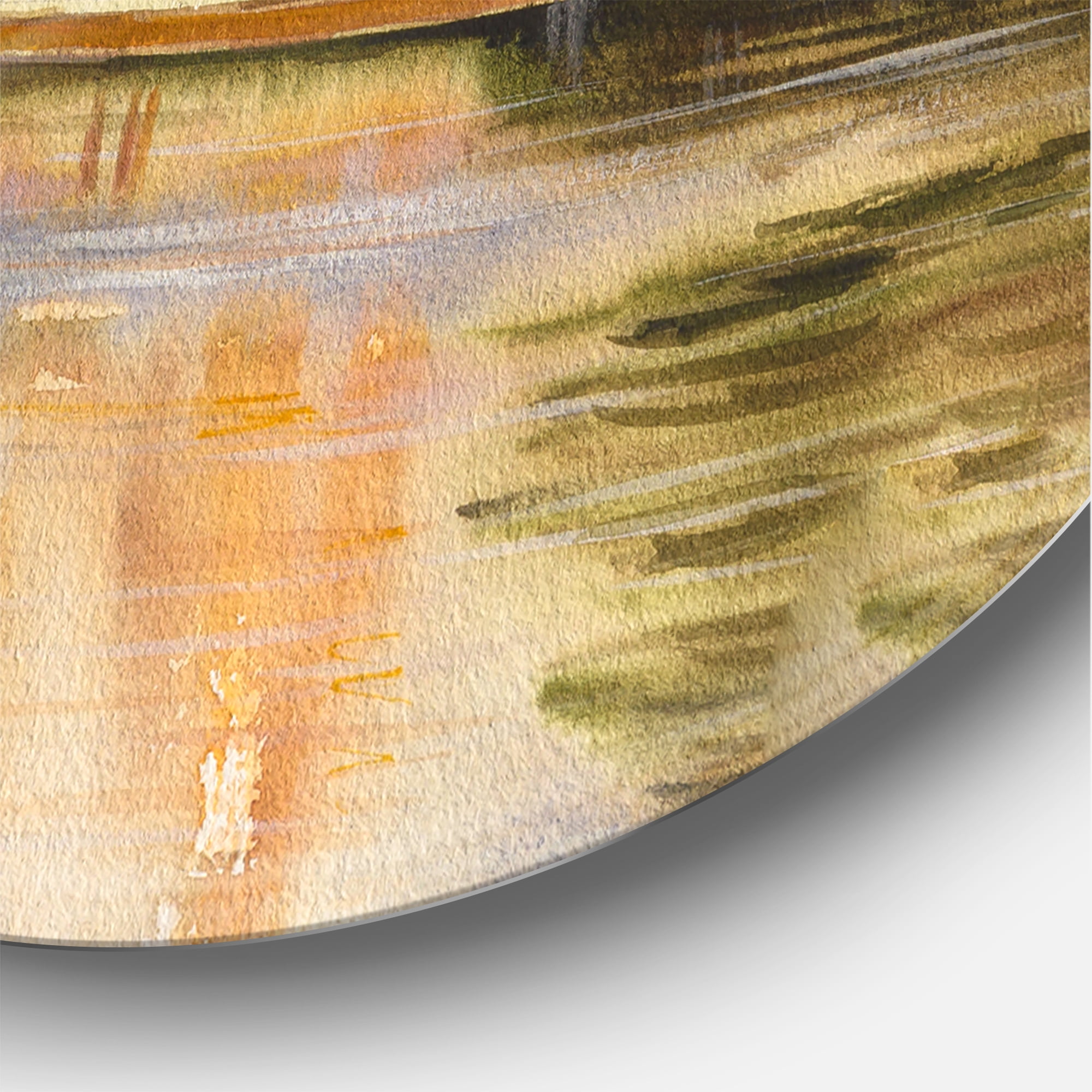 Designart 'Historical Church On The Rock On Banks of The River' Lake House Circle Metal Wall Art 29x29 - Disc of 29