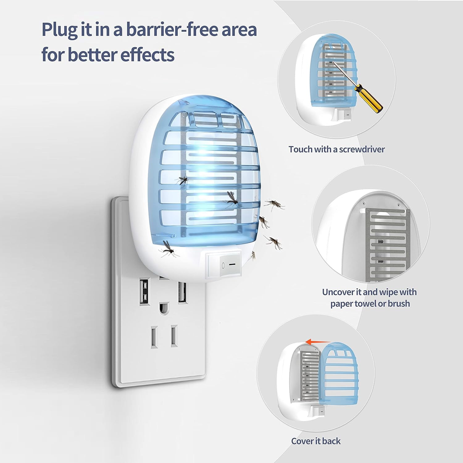 Flying Bug Zapper Indoor, Electronic Insect Killer, Mosquitoes Trap, Fleas with Blue Light for Living Room, Home, Kitchen, Bedroom, Baby Room, Office (6 Pack)