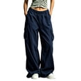 thumbnail image 4 of LEAVINGSUO Wide Leg Cargo Pants for Women Plus Size Elastic Waist Cargo Pants Casual Loose Wide Leg Trousers With Side Pockets Navy XL, 4 of 8