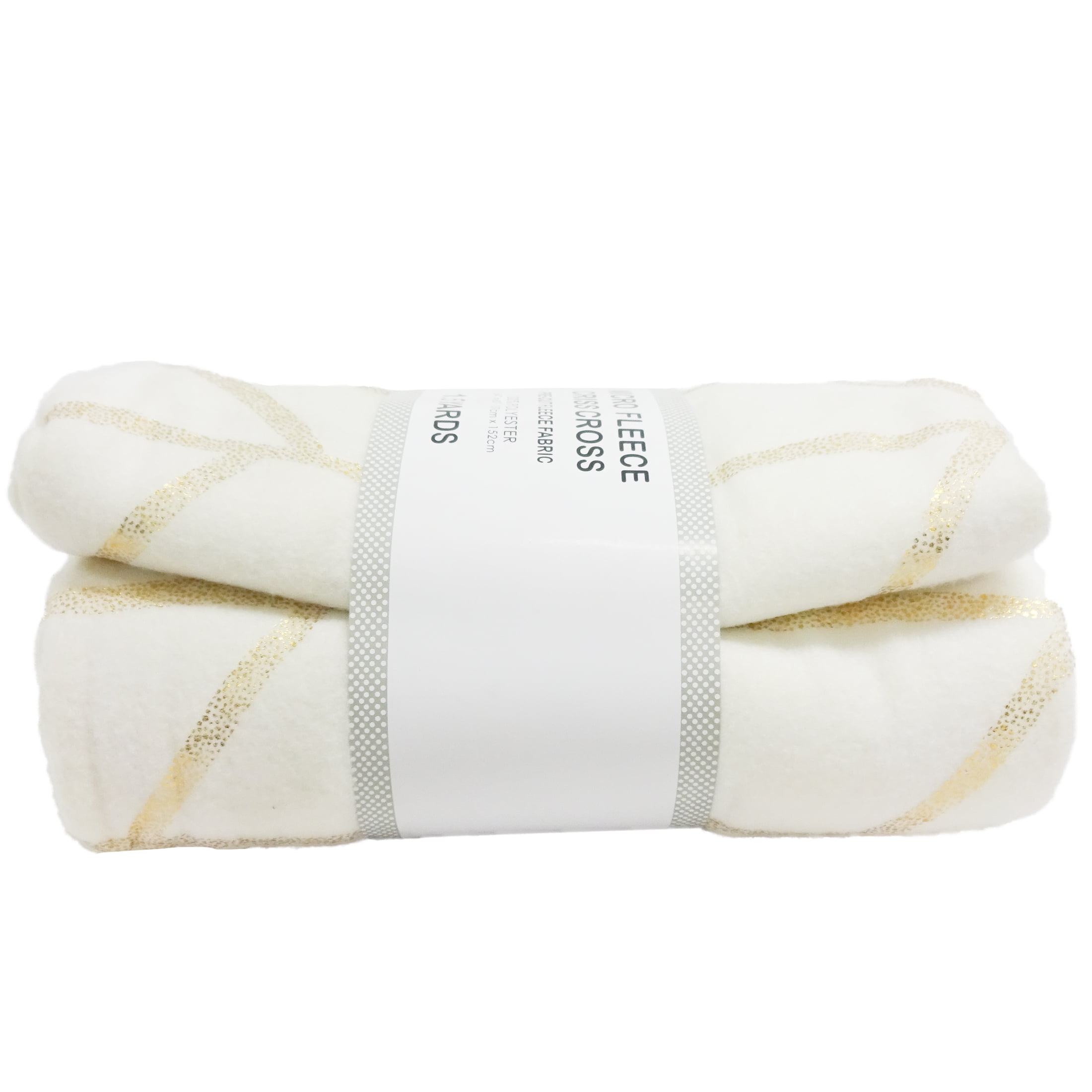 Shason Textile White & Gold Criss Cross Striped Micro Fleece Quilting Fabric, 54" x 1.5 Yards Precut