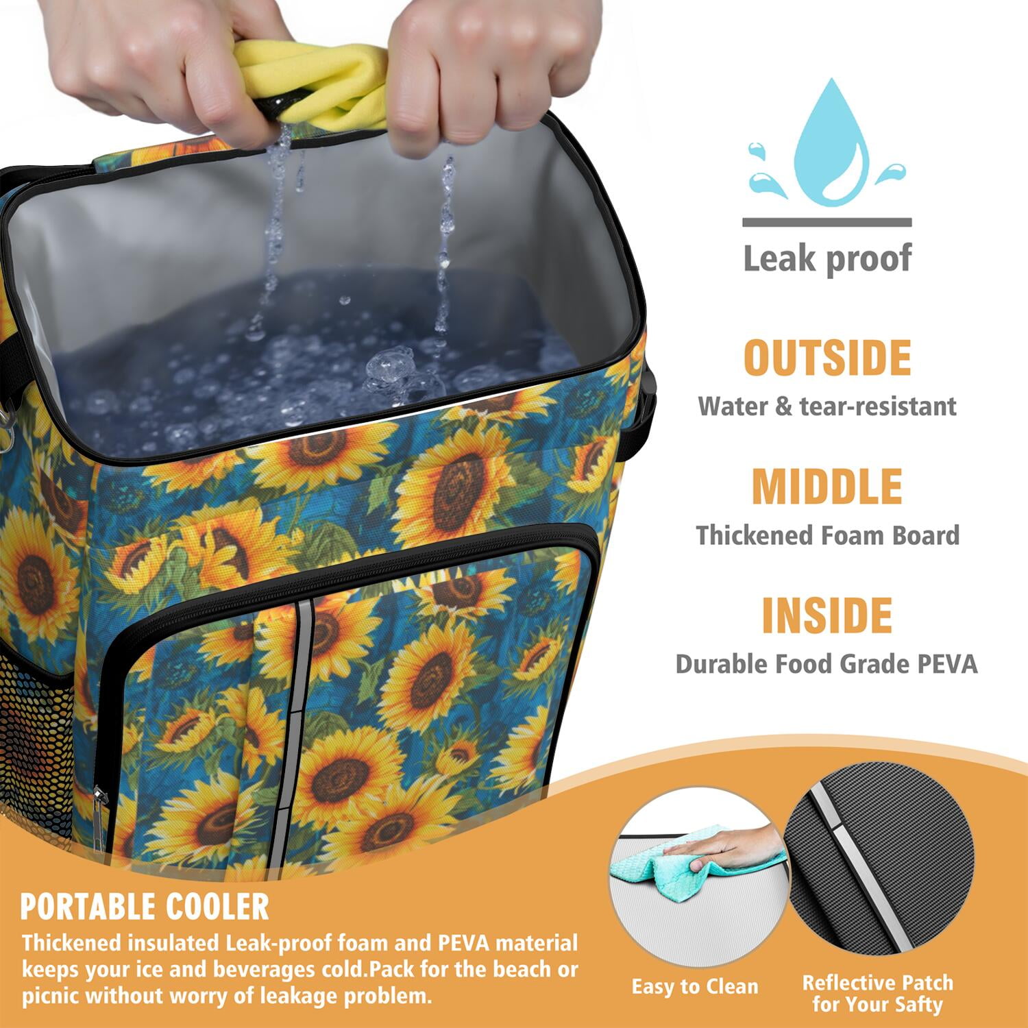 Travel Cooler Bag - Sunflower Camping Beer Cooler Backpack with Bottle Opener- Waterproof Insulated Picnic Backpacks - Cooler Bag for Beach