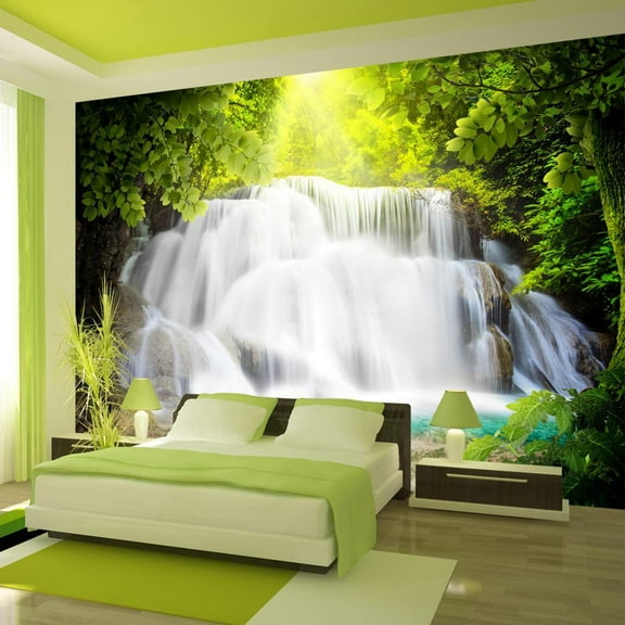Tiptophomedecor Peel and Stick Nature Wallpaper Wall Mural - Arcadian Waterfall - Removable Wall Decals