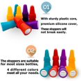 thumbnail image 3 of 8 Pcs Bouchons Réutilisables en Silicone pour Bouteilles de Boisson avec Poignée pour Garder le Vin Frais - Rouge, Violet, Orange, Bleu, 3 of 8